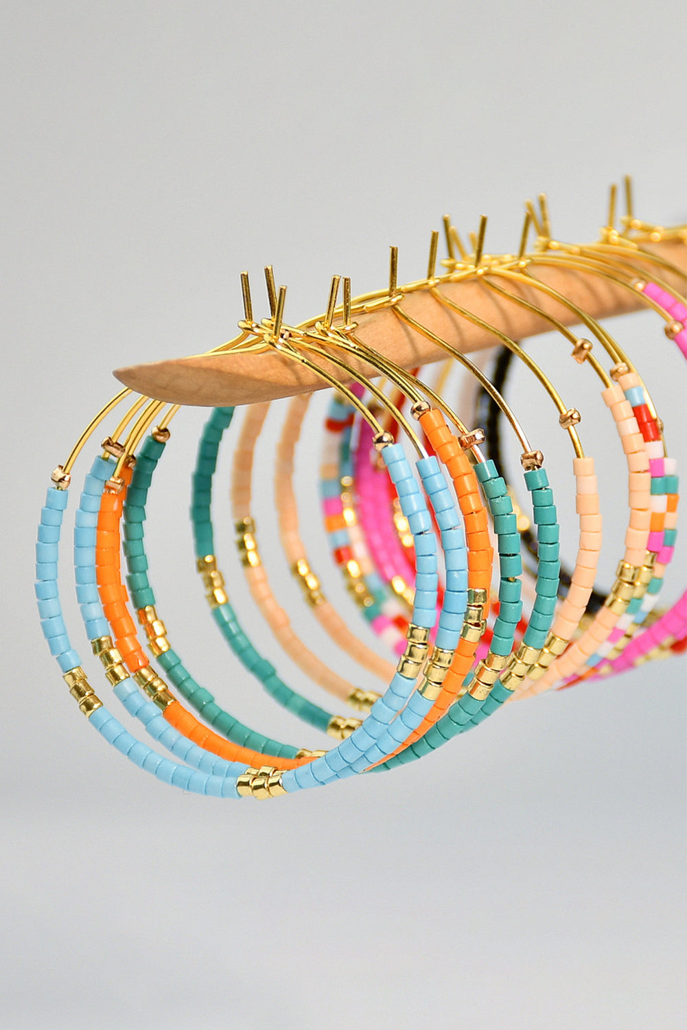 Rose Red 1 Pairs of Rice Beads Gold Plated Alloy Hoop Earrings