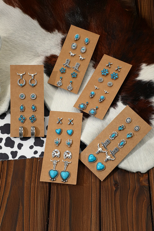 Turquoise Vintage Turquoise Western Pattern Stud Earrings