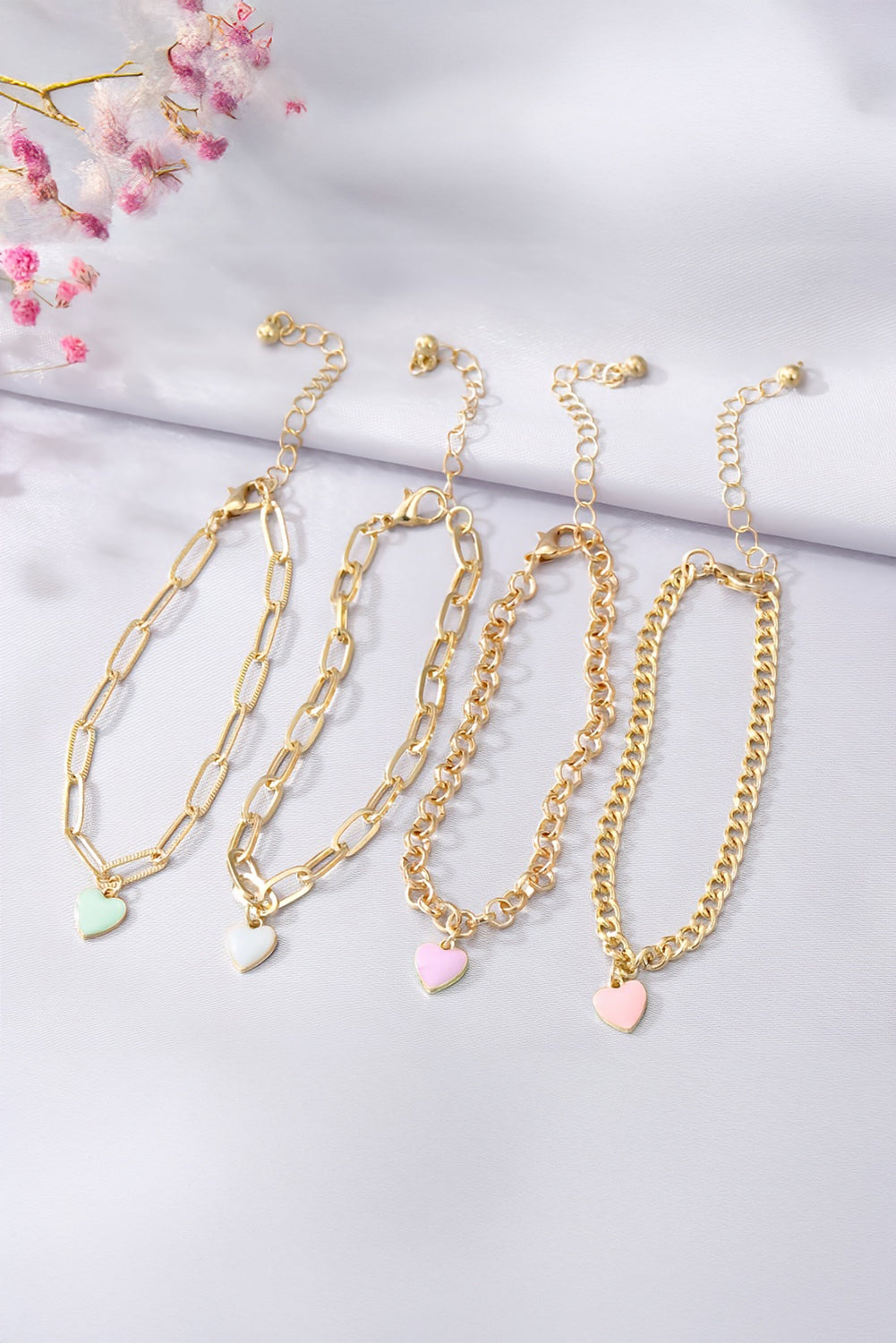 Gold Heart Charm Multi Layer Adjustable Chain Bracelet