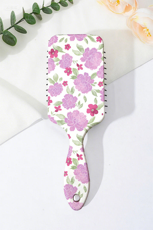 White Peony Flower Print Large Paddle Air Cushion Comb