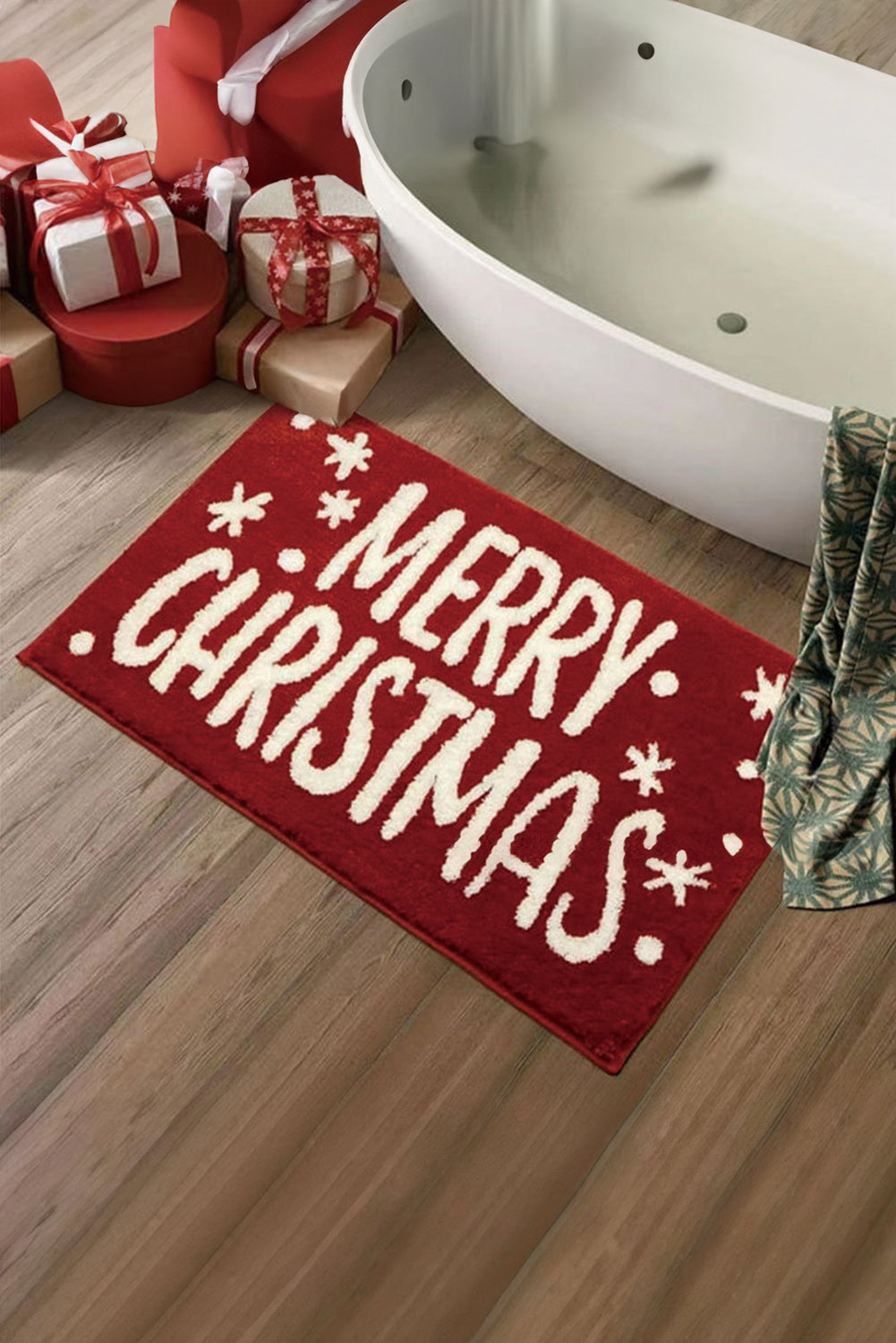 Fiery Red 40*60cm Merry Christmas Print Absorbent Microfiber Entrance Mat