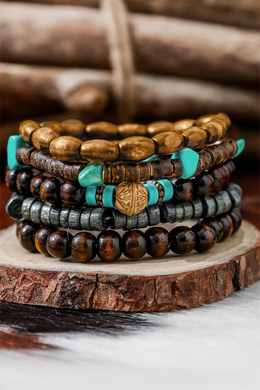 Chestnut Boho Turquoise Wooden Beaded Multi Layer Bracelet