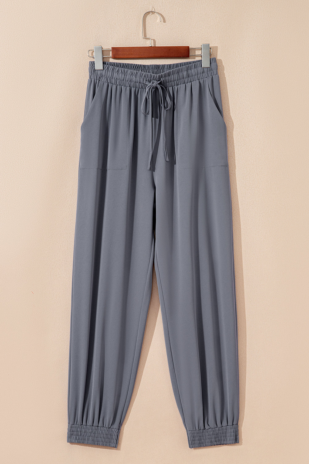 Gray Drawstring Elastic Waistband Pocketed Cropped Jogger Pants