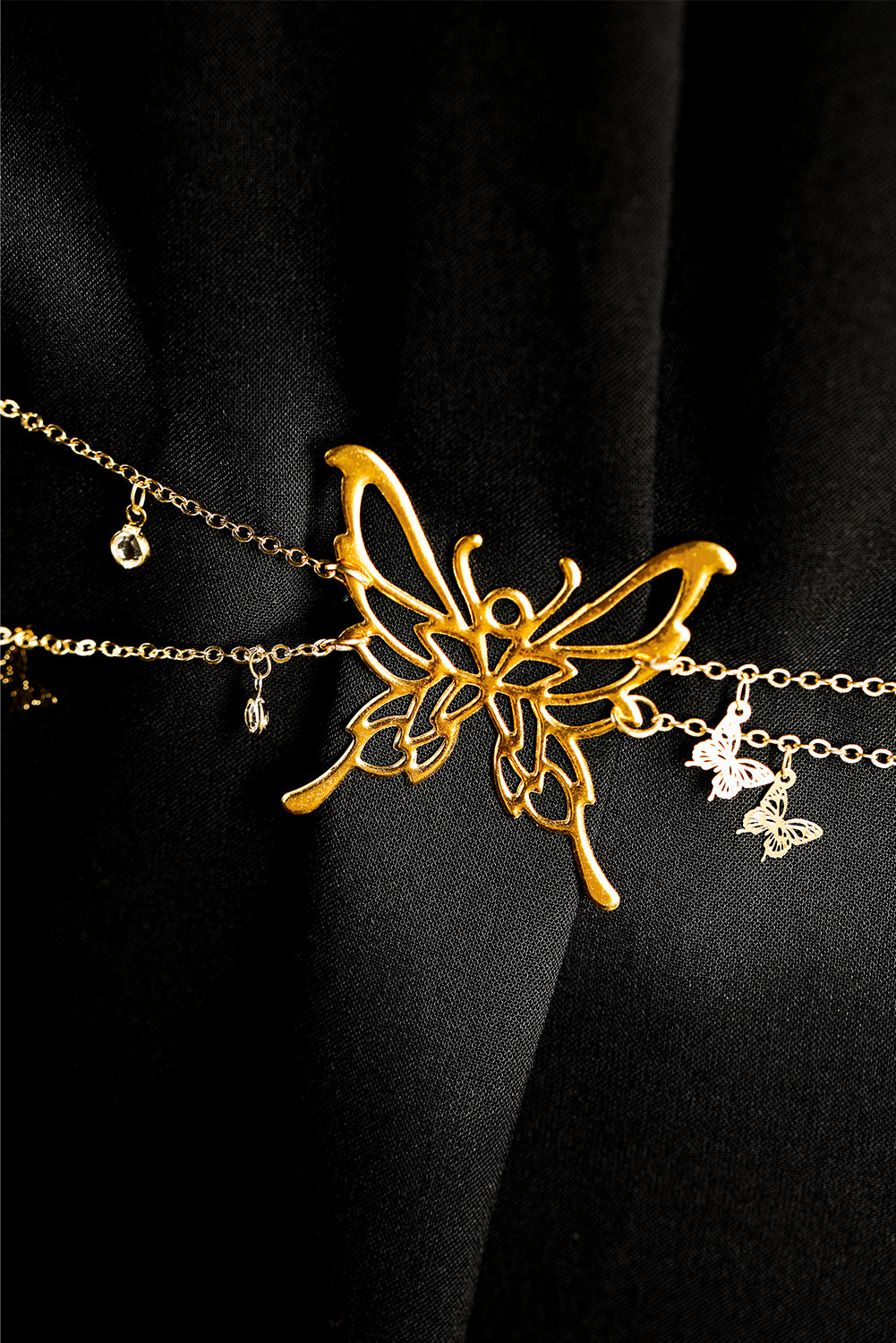 Gold Butterfly Decor Tassel Plate Alloy Layered Waist Chain