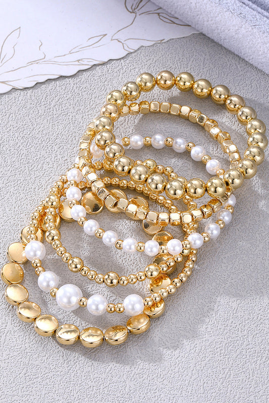 Gold Minimalist Pearl Beaded Multi Layer Elastic Bracelets