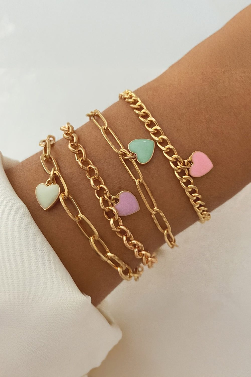 Gold Heart Charm Multi Layer Adjustable Chain Bracelet