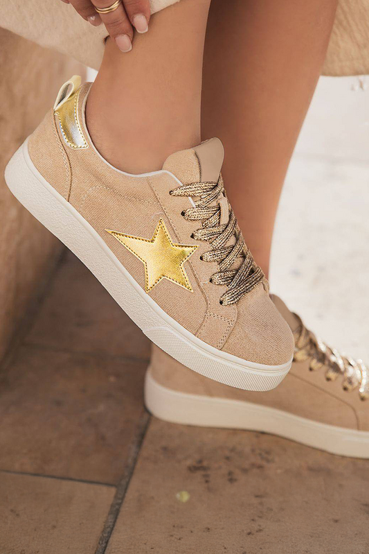 Buckskin Star Glitter Patchwork Lace-up Sneakers