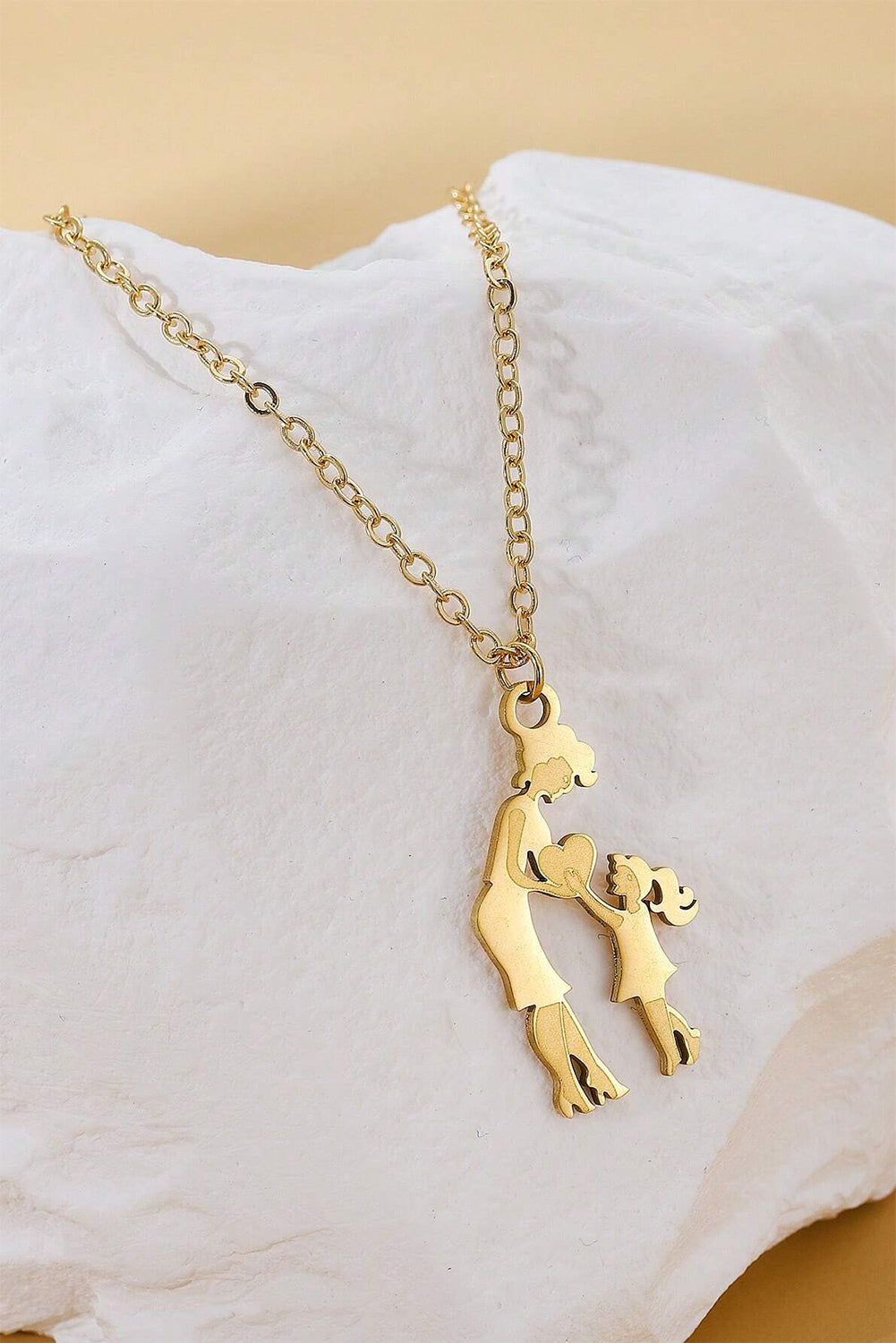 Gold Mother Daughter Heart Pendant Plated Alloy Necklace
