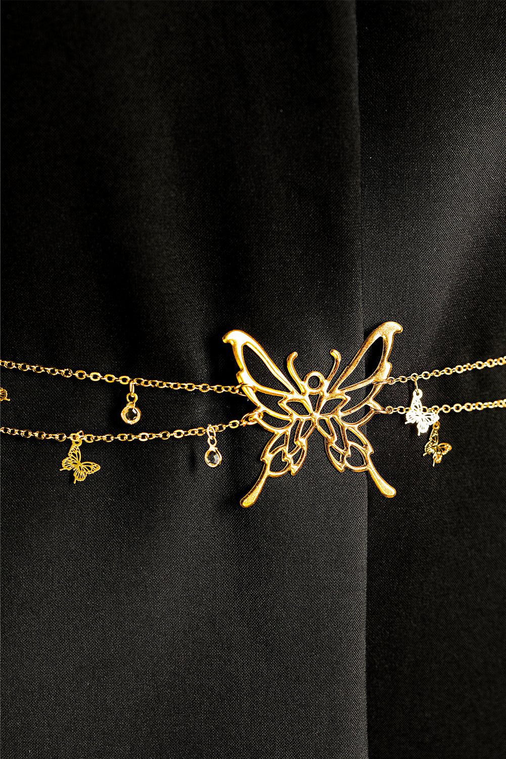 Gold Butterfly Decor Tassel Plate Alloy Layered Waist Chain