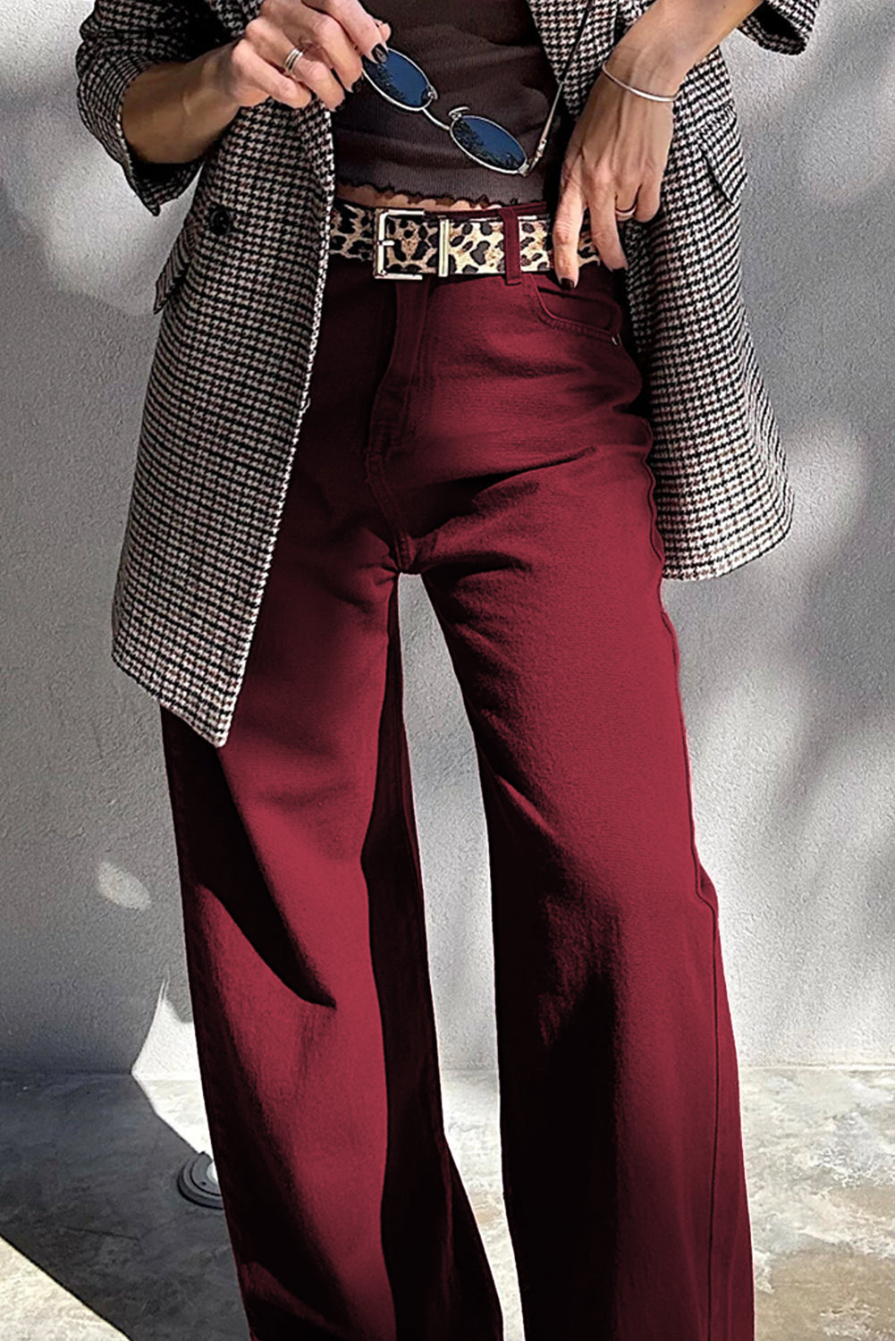 Red Dahlia Loose Straight High Waist Solid Color Jeans