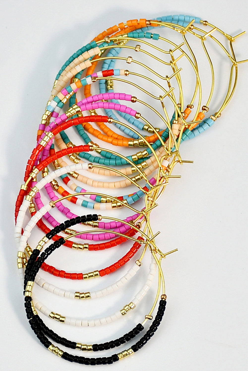 Rose Red 1 Pairs of Rice Beads Gold Plated Alloy Hoop Earrings