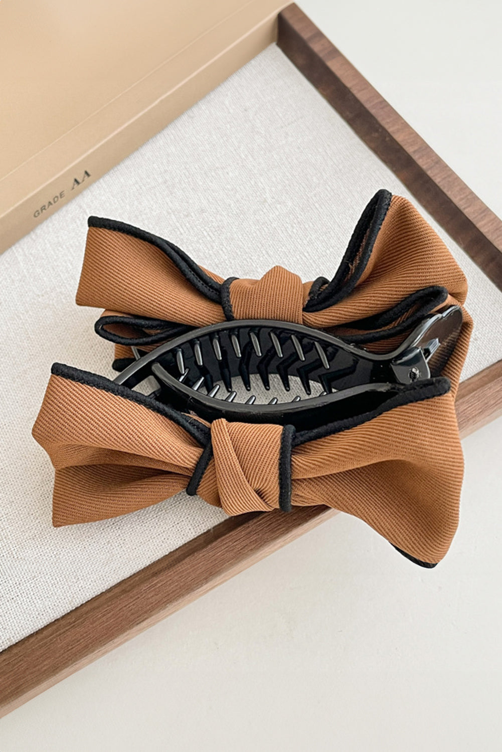 Chestnut Double Bow Decor Girlish Hair Claw Clip