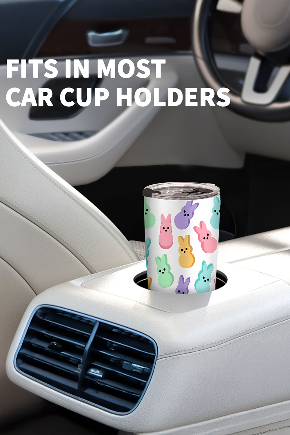 White Cute Bunny Printed Stainless Steel Thermal Vacuum Cup 20oz