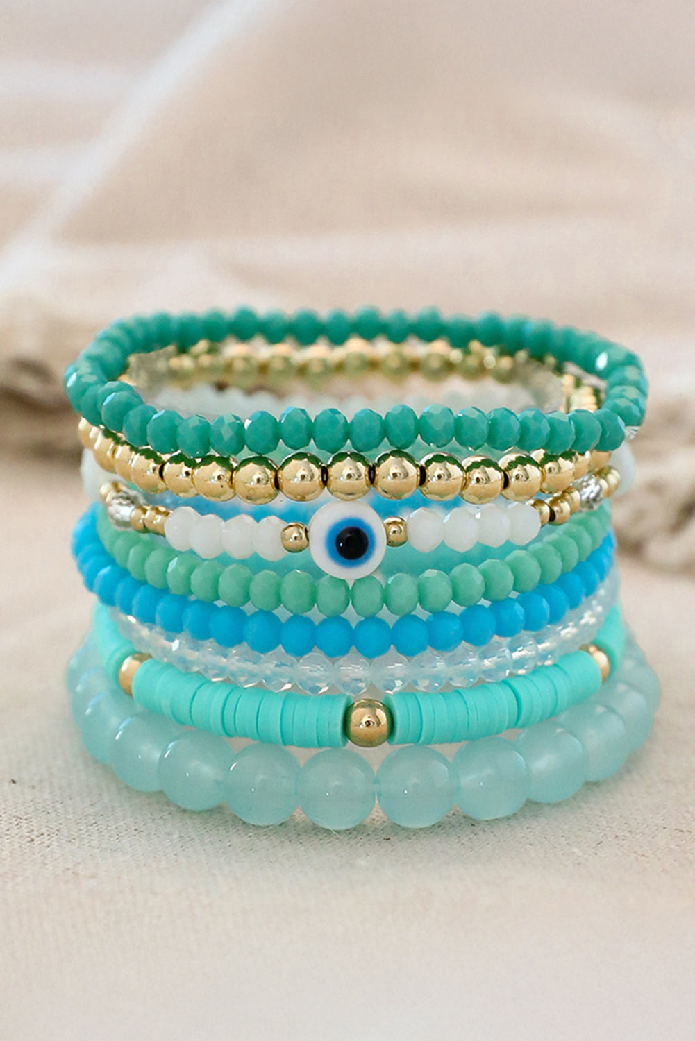 Aruba Blue Multi Layered Beaded Bracelet Set