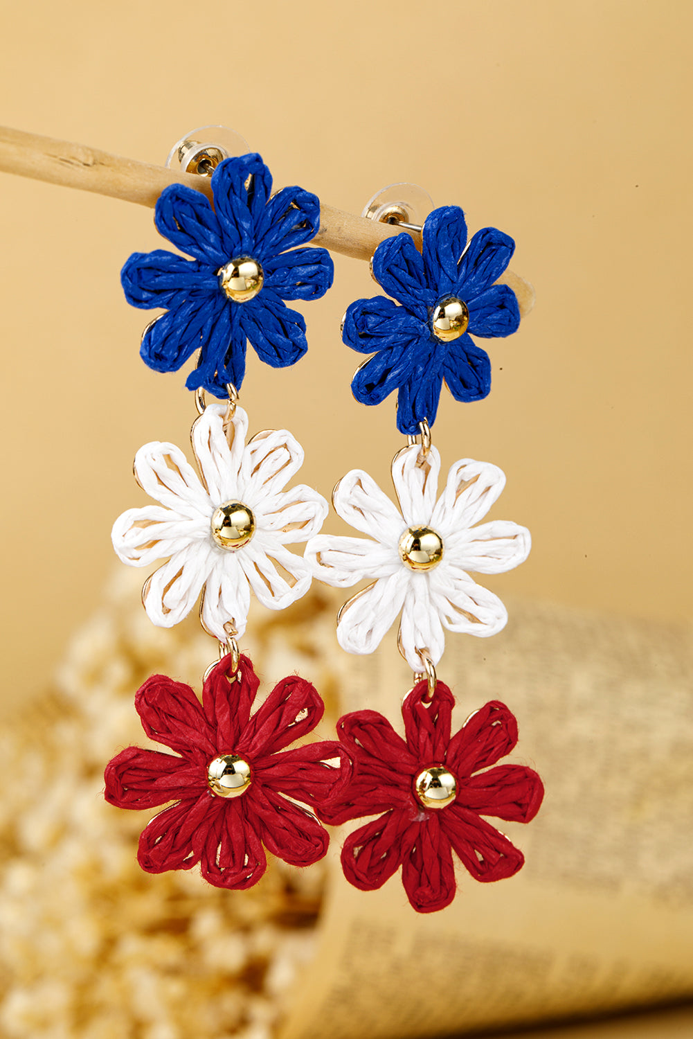 Blue Crochet Flowers Stud Dangle Earrings