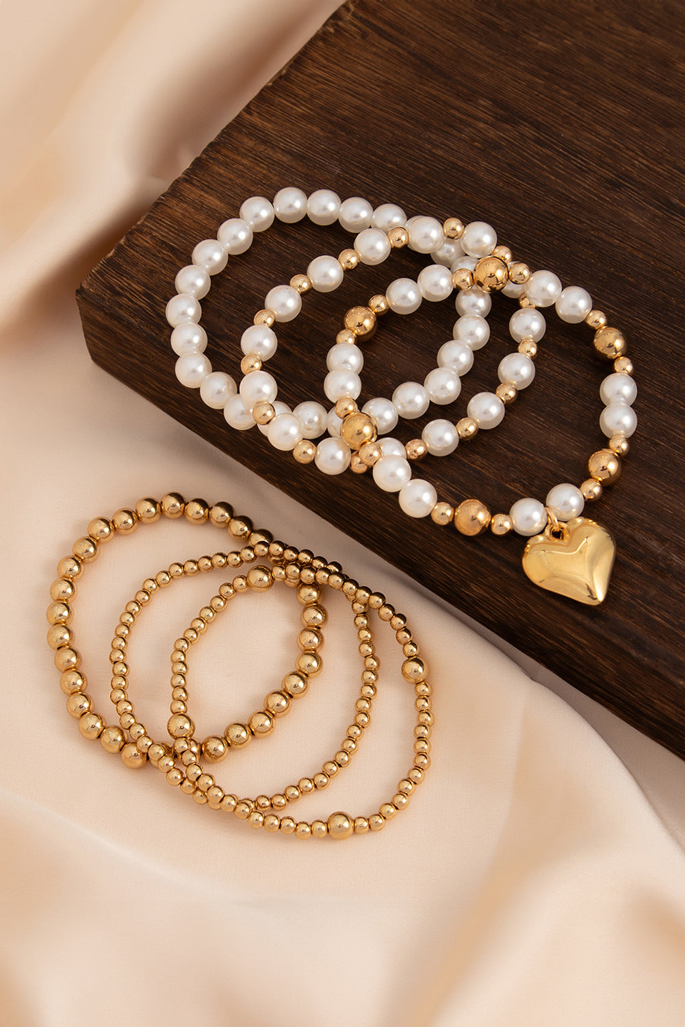Gold Plated Heart Charm Pearl Beading Multilayer Bracelet