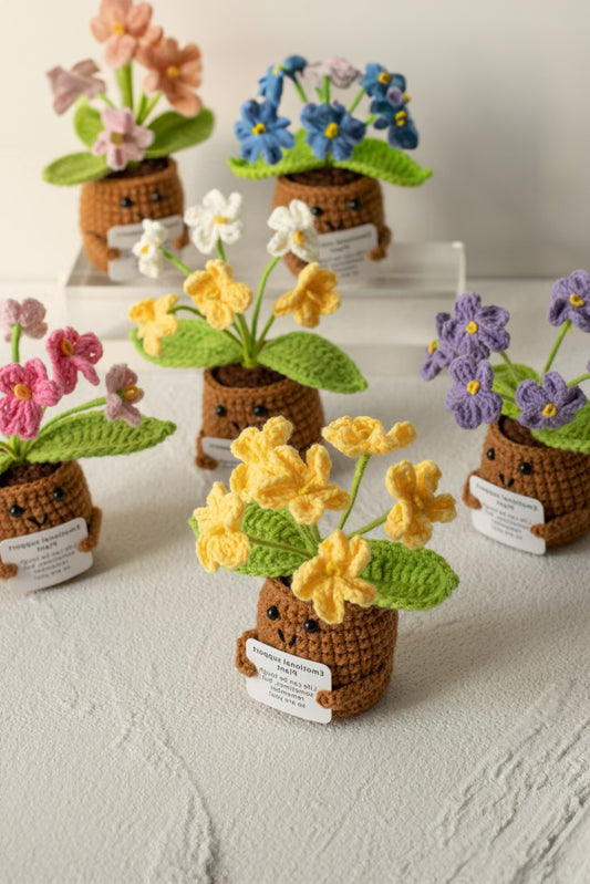 Coffee Handmade Crochet Flower Pot Emotional Support Decoration with Organic Size Variations