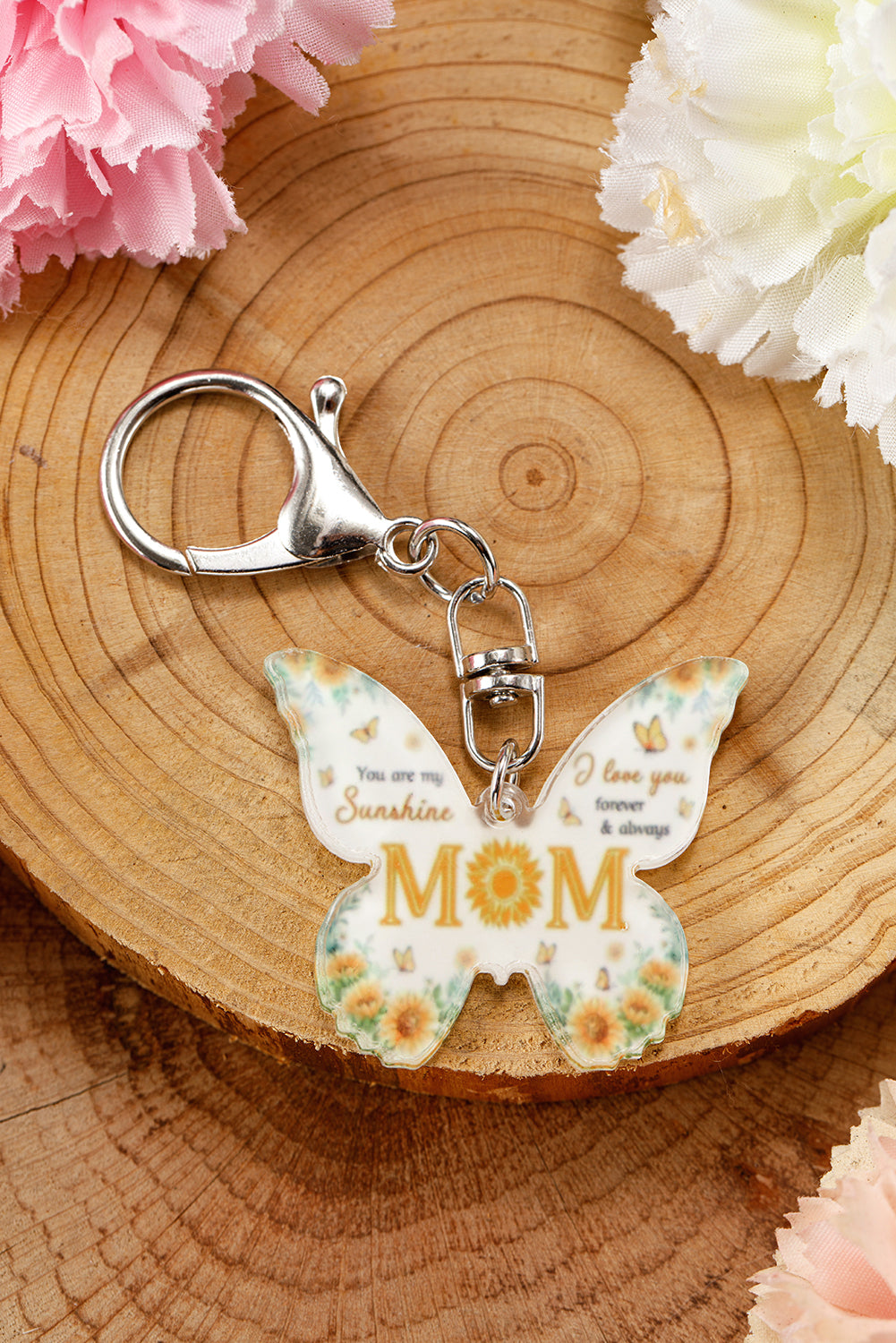 Yellow MOM Butterfly Shape Acrylic Keychain