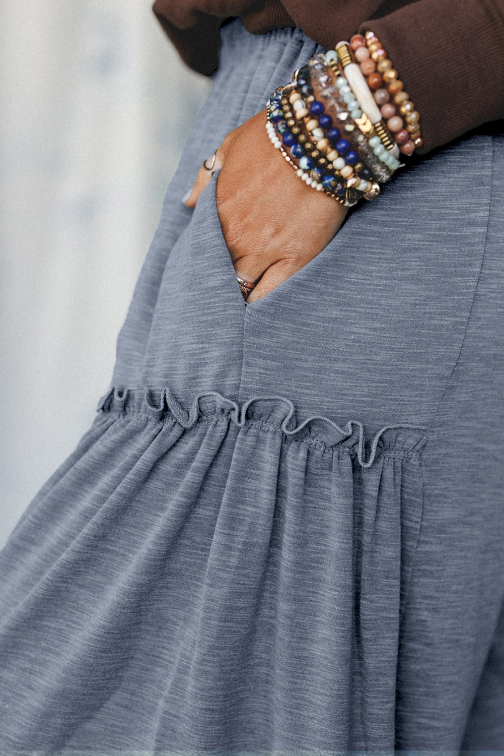 Frilled Detail Wide Leg Drawstring Elastic Waistband Pants