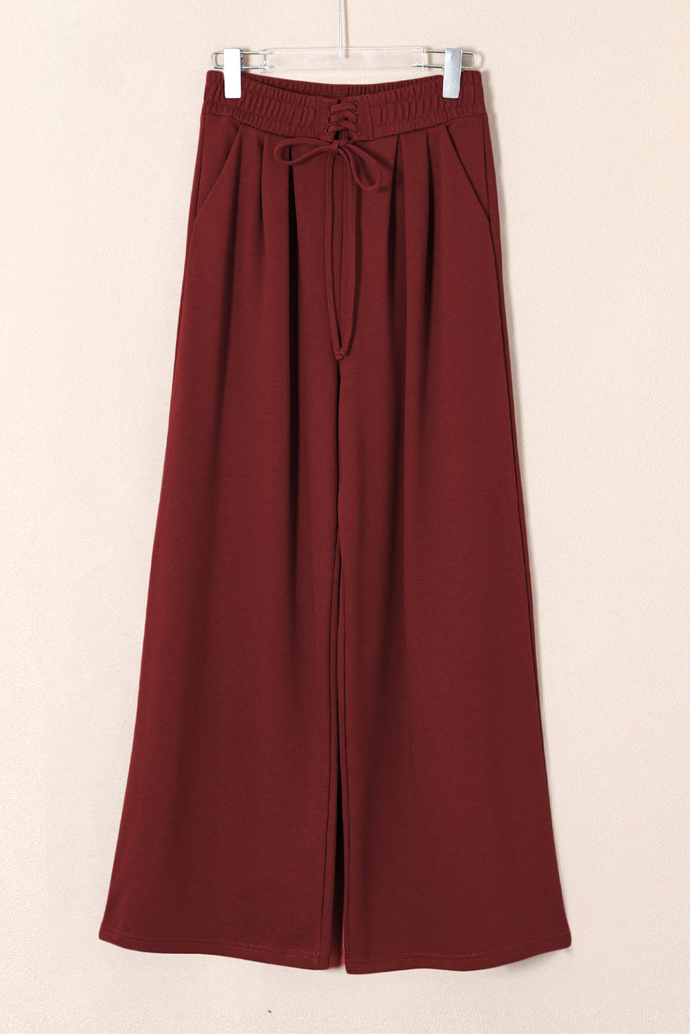Burgundy Tied Elastic High Waist Pleated Detail Solid Sweatpants