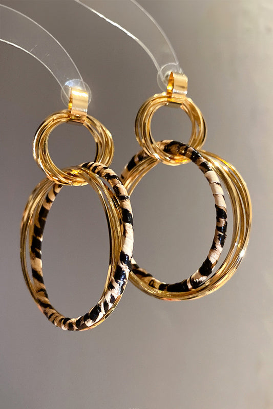 Gold Multi Hoop Leopard Detail Boho Fashion Earrings
