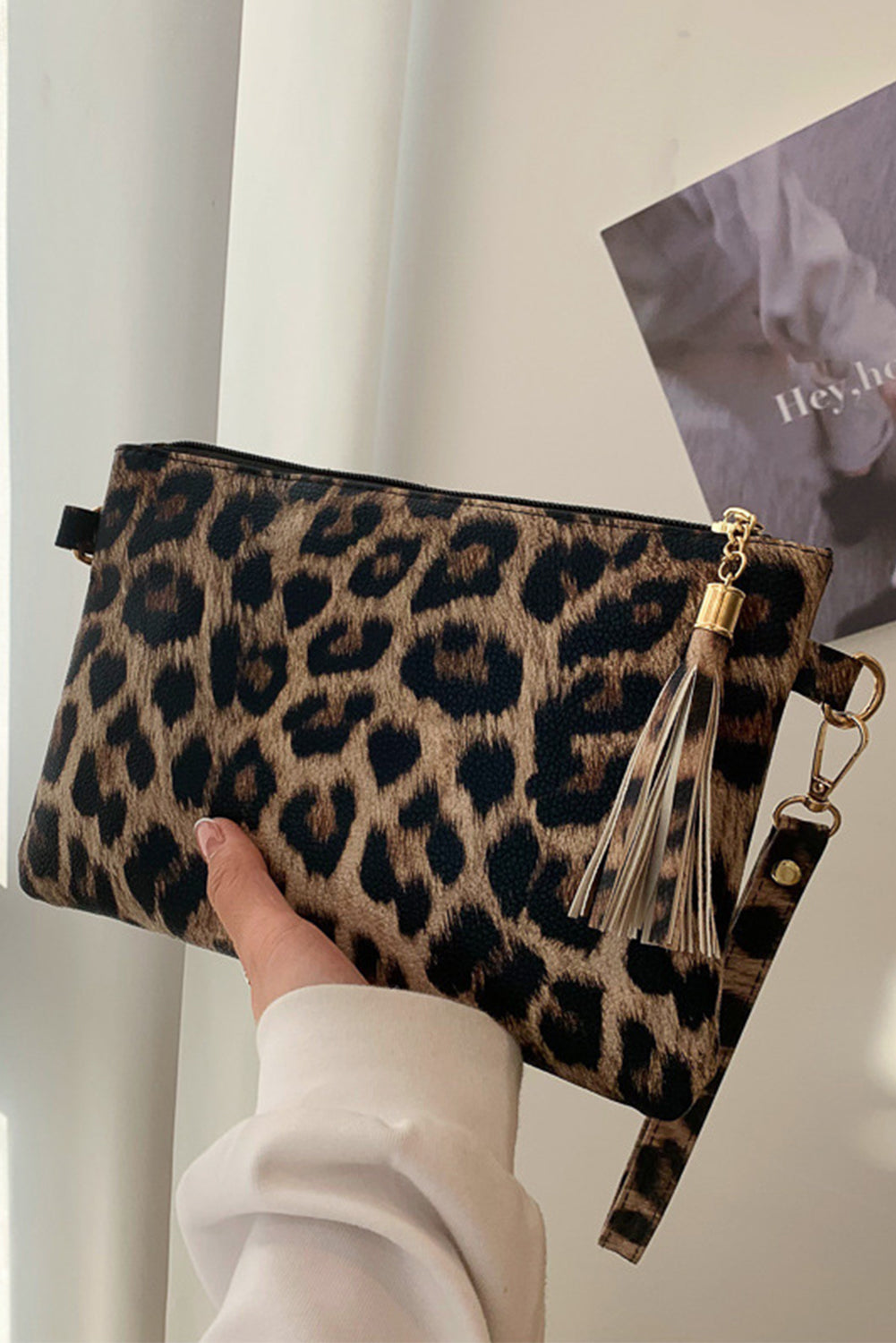 Chestnut Leopard/Cow Print Wrist Strap Zipped Wallet
