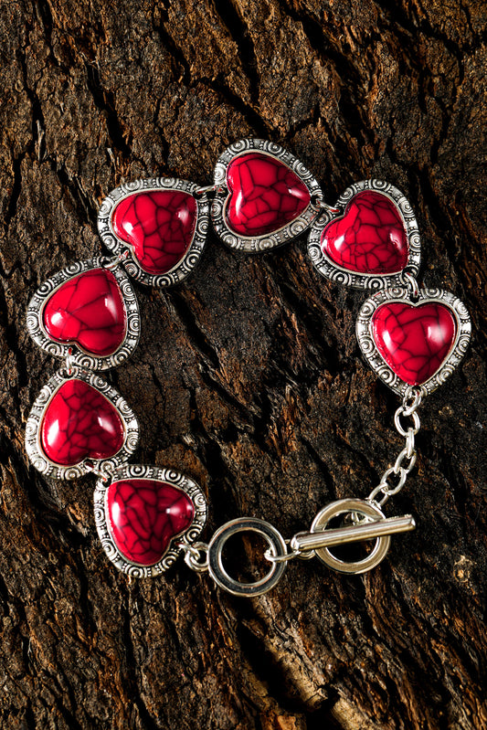 Fiery Red Western Heart Decor Alloy Bracelet