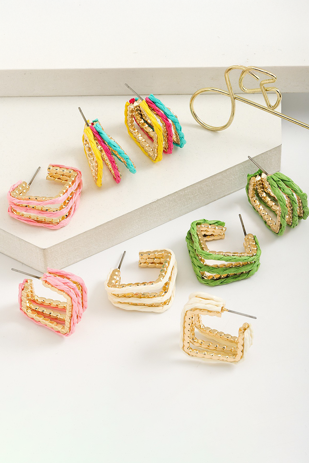 Pink Rattan Detail Gold Plated Alloy Earrings