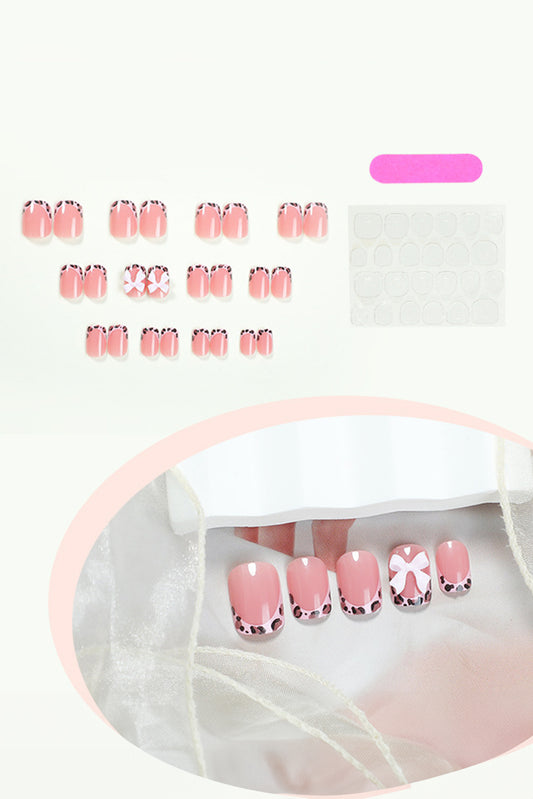 Pink Bow Decor Leopard Trim Nail Stickers