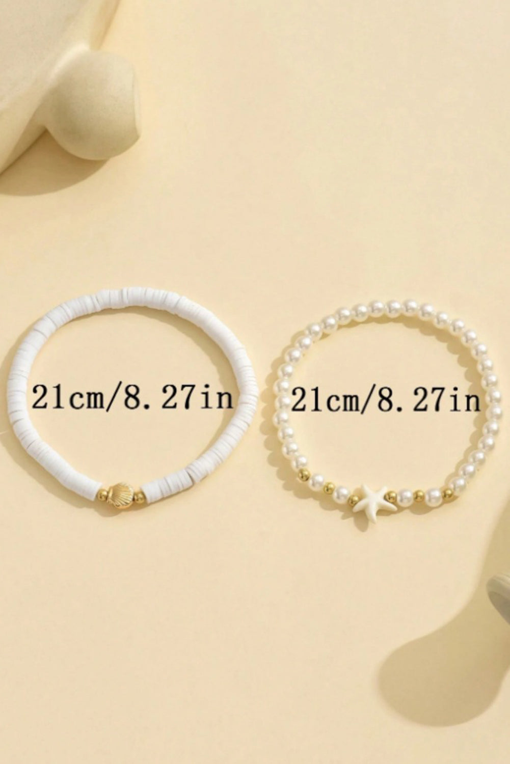 White Starfish Shell Pearl Decor Beaded Double Layer Anklet