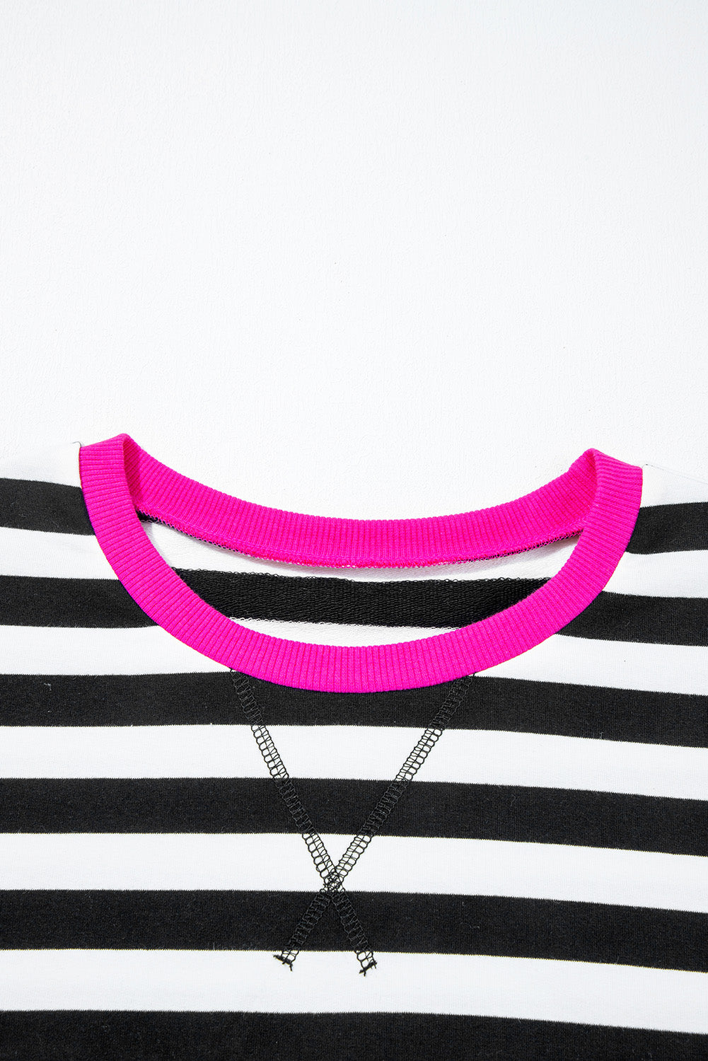 Black Stripe Contrast Ribbed Banding Long Sleeve Blouse Loose Shorts Set