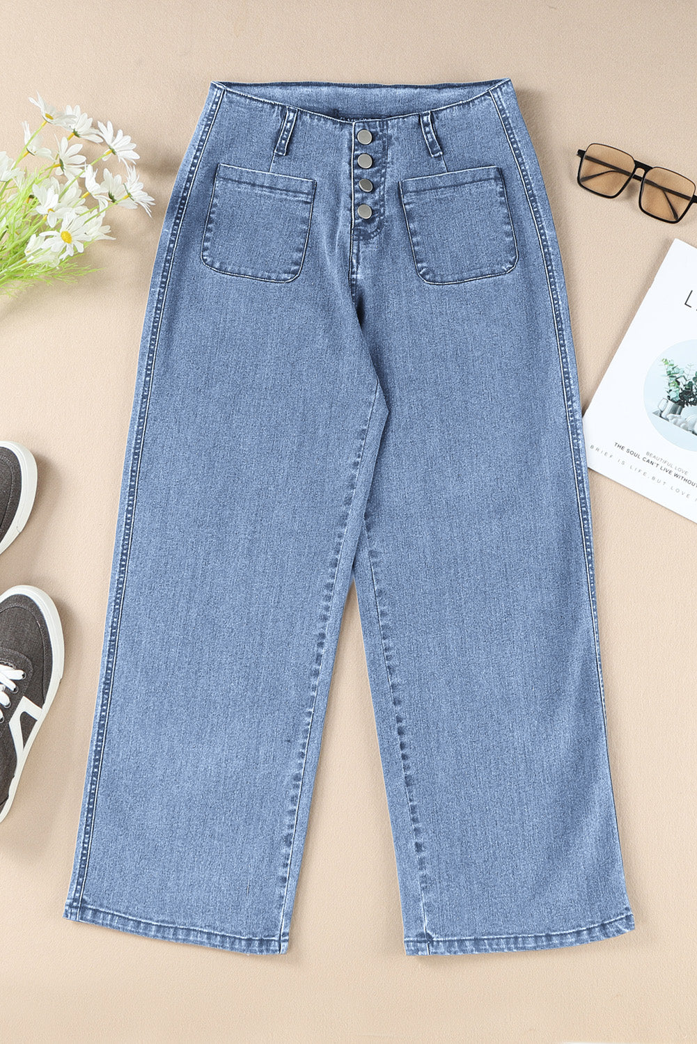 Sky Blue High Waist Cropped Wide Leg Jeans