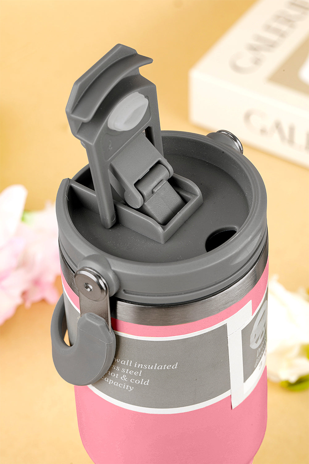 Peach Blossom Minimalist Insulated Vacuum Cup with Handle 30oz