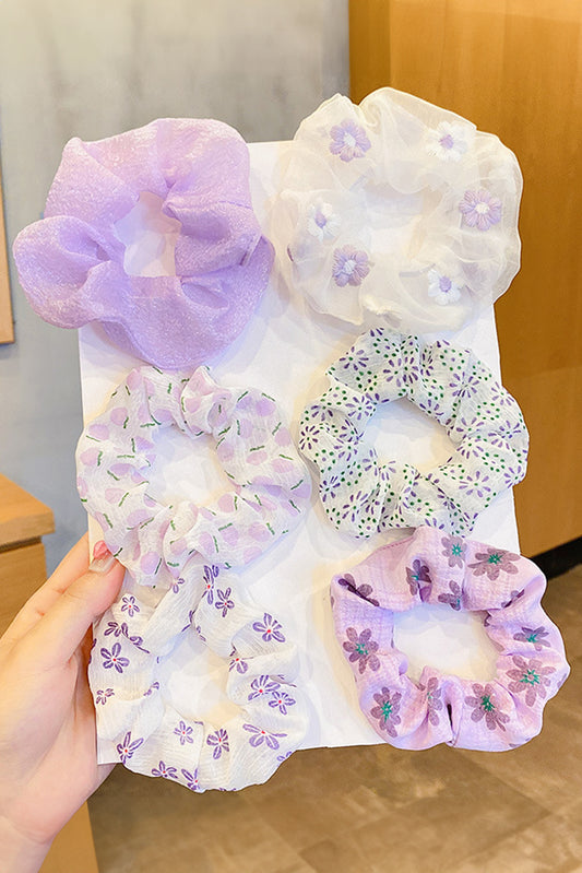 Wisteria 6pcs Floral Print Elastic Scrunchies Hair Accessory