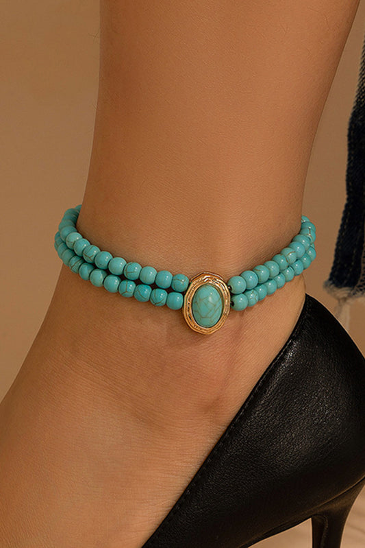 Light Blue Turquoise Beaded Double Layered Anklet