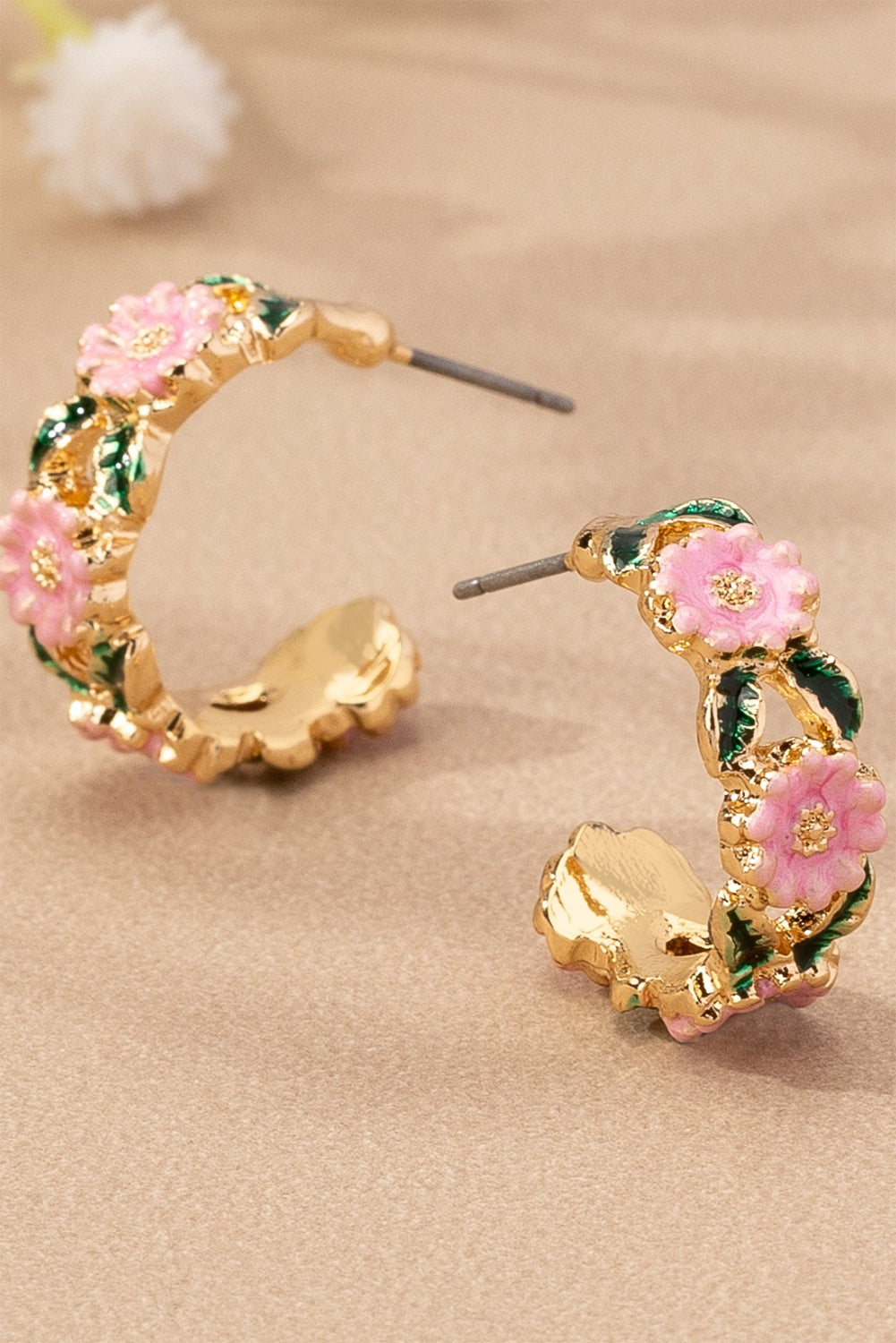 Gold Flower Pattern C-shape Plated Alloy Earrings