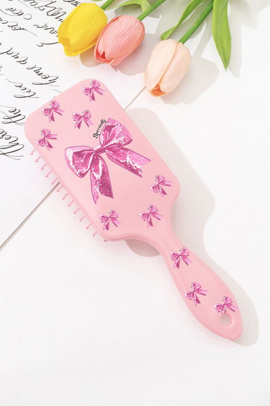 Gossamer Pink Glitter Bow Print Air Cushion Comb