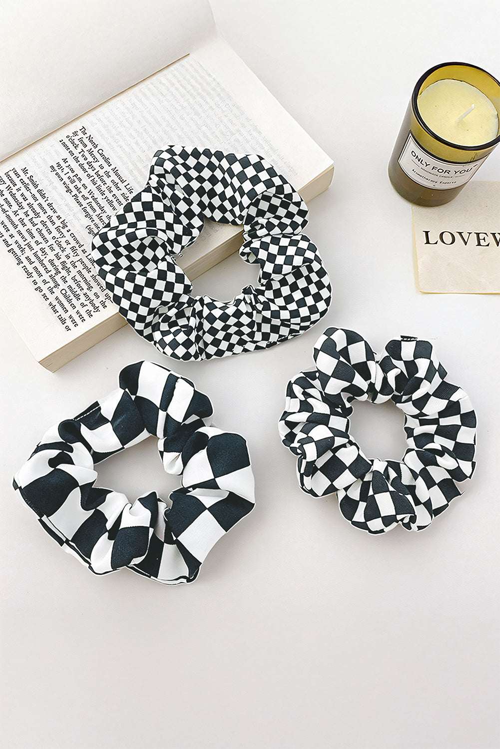Black Checkerboard Pattern Cloth Hair Scrunchie