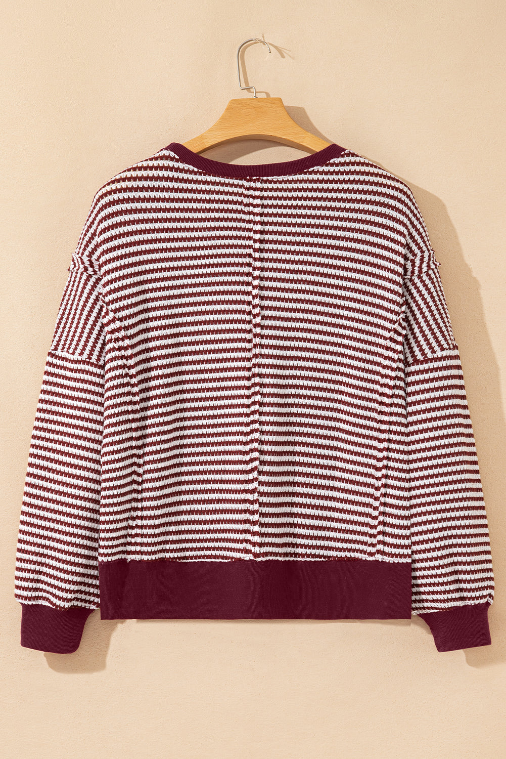 Red Stripe Ribbed Trim Drop Shoulder Long Sleeve Oversize Top