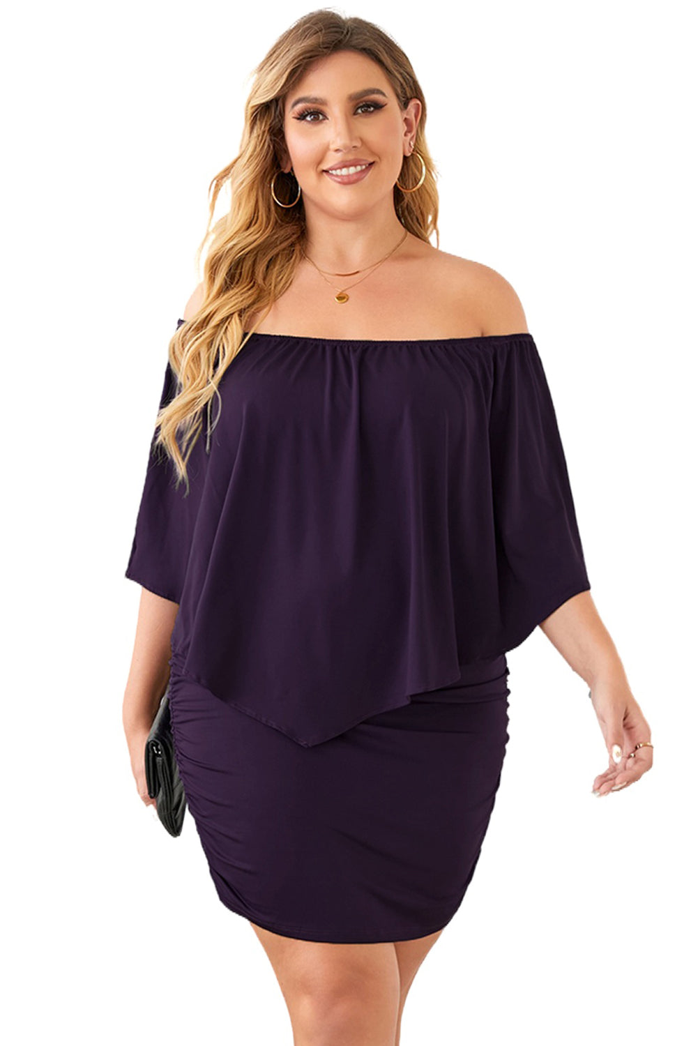 Plus size Dressing Layered Purple Mini Poncho Dress