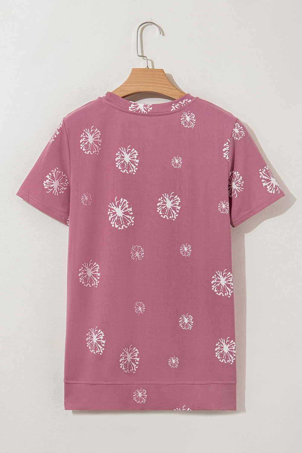 Pink Dandelion Print Crew Neck T-shirt