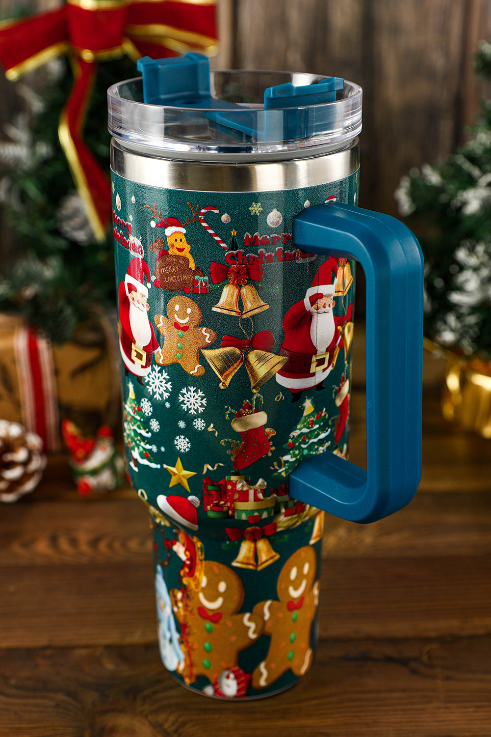 Sail Blue Christmas Print Handled Stainless Steel Tumblers 40oz