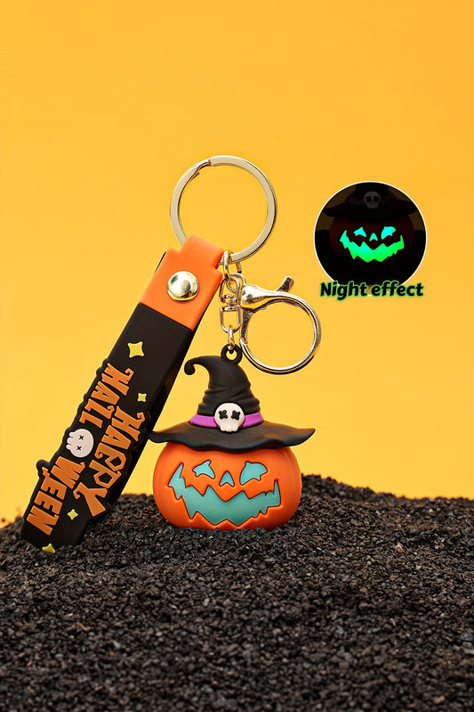 Orange HAPPY HALLOWEEN Evil Pumpkin Rubber Keychain
