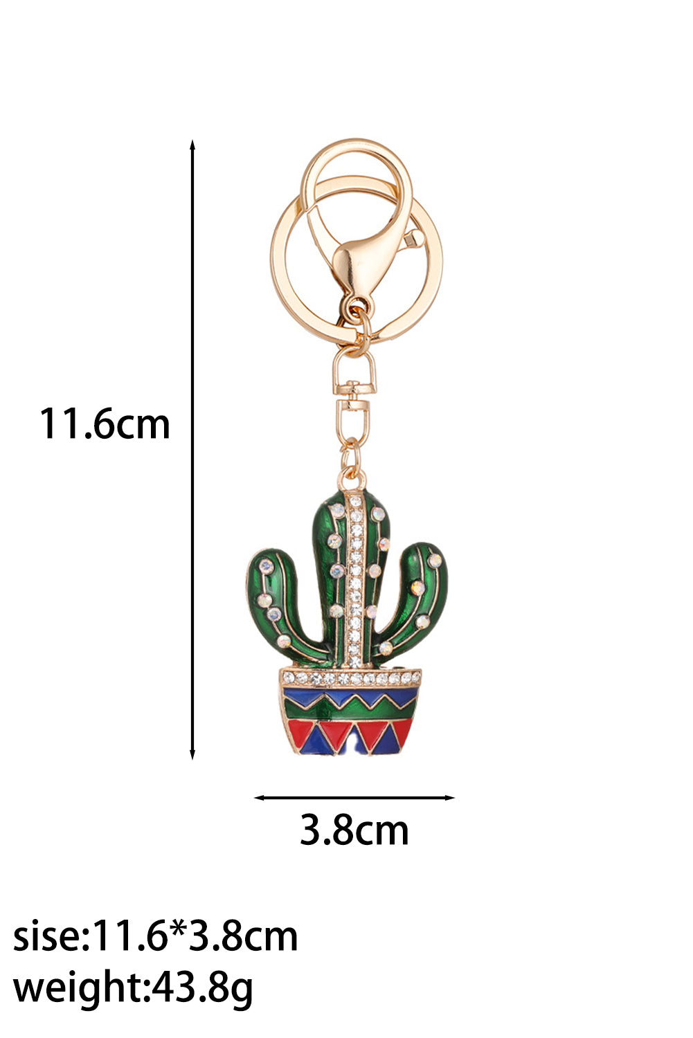 Gold Western Cactus Rhinestone Decor Keychain
