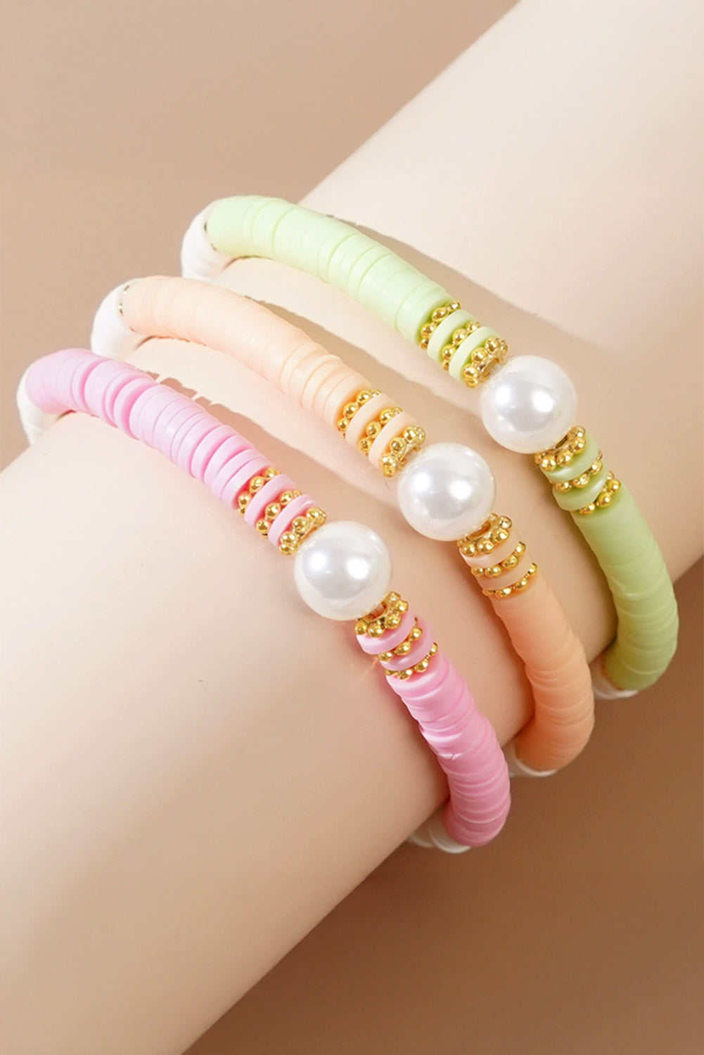 Light Pink Bohemian Style Beaded Stretch Bracelet