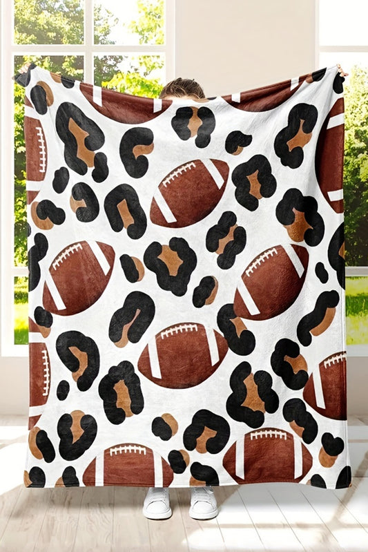 White Leopard & Rugby Football Print Flannel Blanket