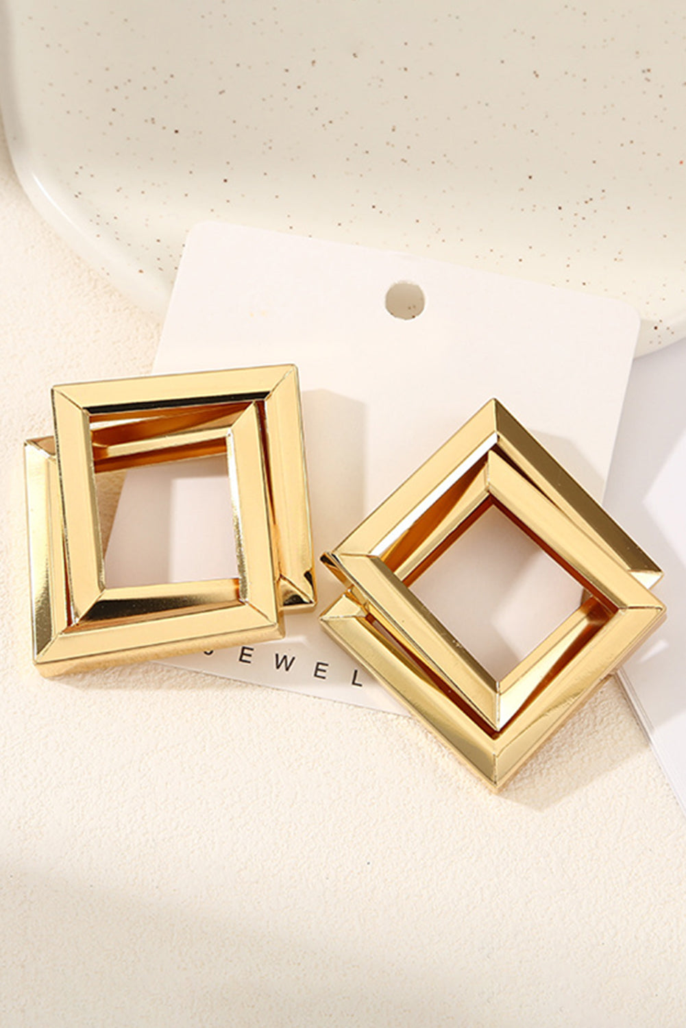 Gold Plated Double Square Geometry Studded Earrings