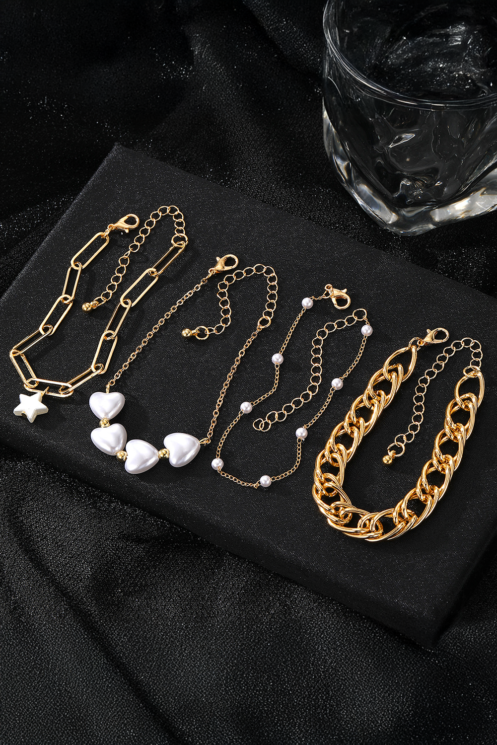 Gold Multilayer Plated Chain Peal Shell Heart Star Beading Bracelet