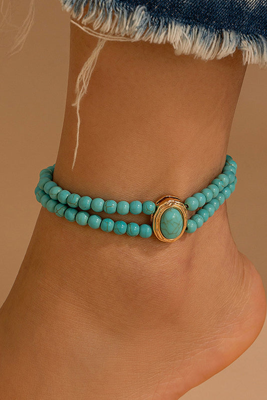 Light Blue Turquoise Beaded Double Layered Anklet