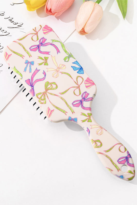 White Multi Ribbon Bow Print Air Cushion Comb